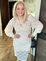 Kolla blúndu kjóll Hvítur