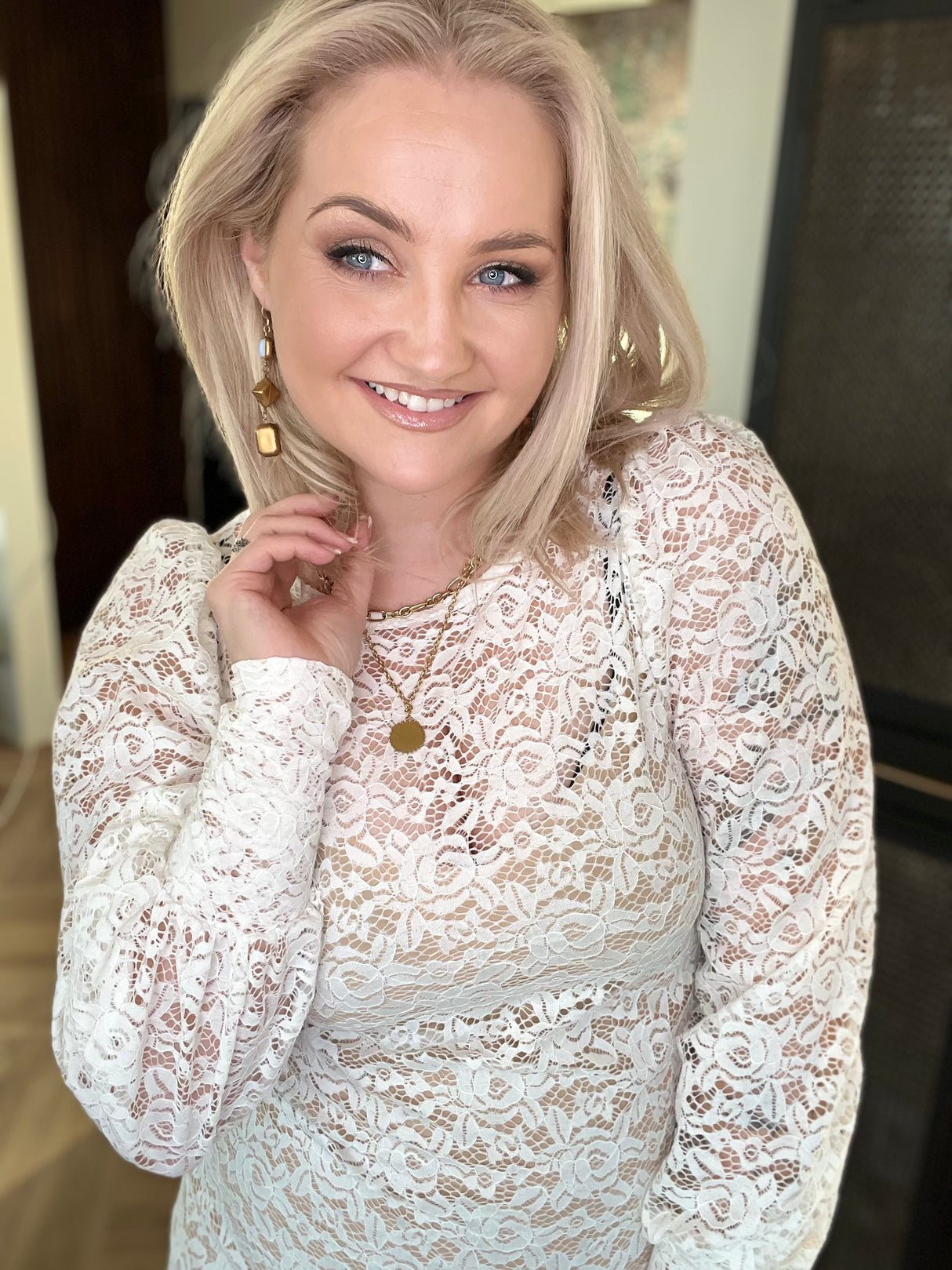 Kolla blúndu kjóll Hvítur