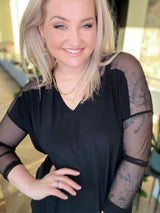 Brim síður V-hálsmál svartur/mesh